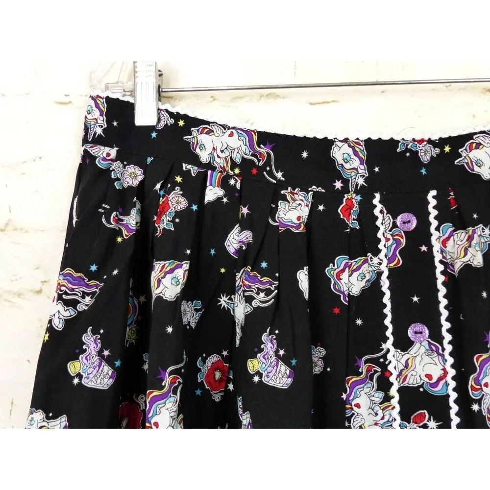 Hell Bunny Skirt Women XL Black Unicorn Rainbow 60s Mod Retro Kidcore Kawaii NWT - Picture 4 of 15